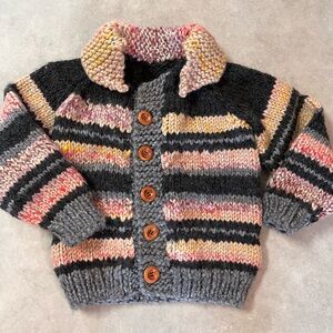 New. Handmade Striped Multicolor Knit Kids Sweater. Size 8